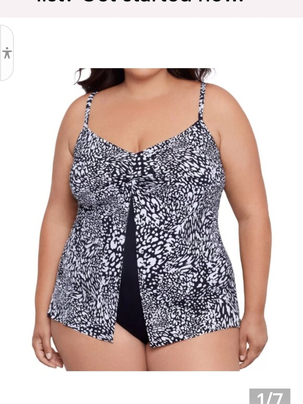 Swim Solutions Black & White One-Piece Swimsuit with Tankini Overlay